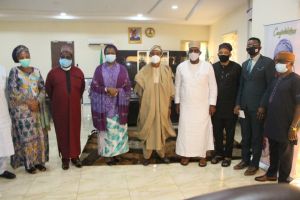 Management Staff from Nidcom lead by the Chairman/CEO, Nigerians in Diaspora Commission Hon. Abike Dabiri-Erewa (fourth Left) paid a courtesy visit to the Honourable minister of interior, Ogbeni Rauf Aregbesola in his office in Abuja.