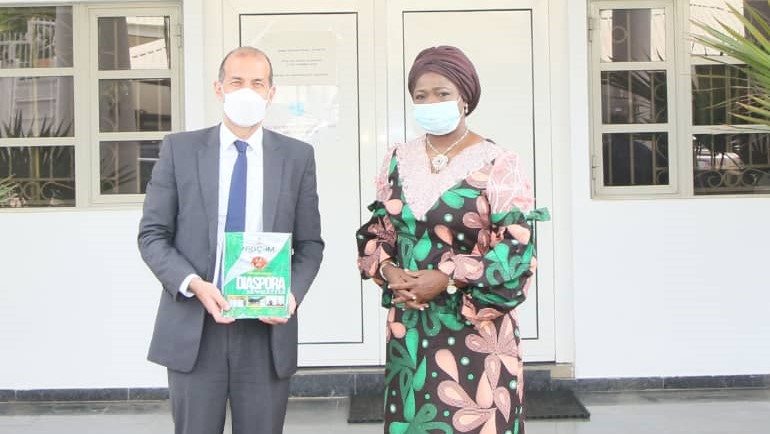 (L) Amb. Georg Steiner, Swiss Ambassador to Nigeria and (R) Hon Abike Dabiri-Erewa, Chairman/CEO, Nigerians in Diaspora Commission on her official visit to the Embassy in Abuja.